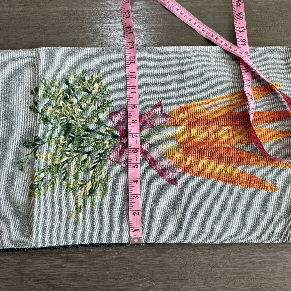 Vintage Table Runner Embroidered Tapestry Style With Carrots Bundle And Bow
